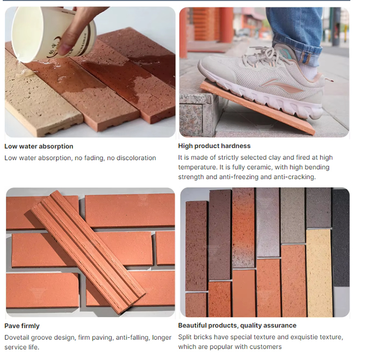 Exterior Split Black Ash Wall Clay Cladding Bricks Exterior Tiles 240X60mm Interior Wall Tile for Wall Decoration