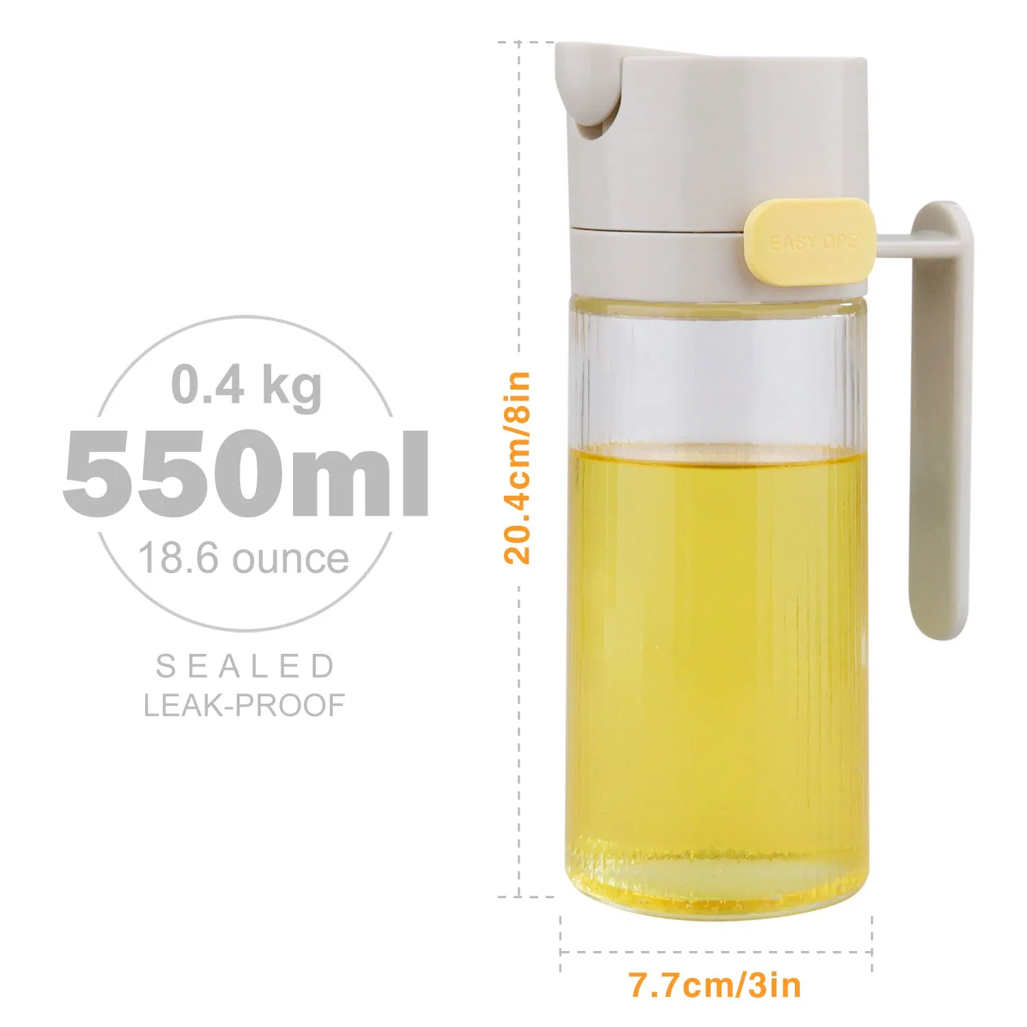 New Design Mutil-Functional Gravity Style Kitchen Glass Oil Pot 550ml