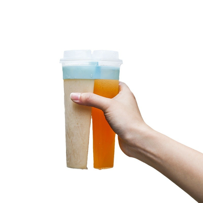 Disposable Sisters Sharing Cup with Lid for Bubble Tea Plastic Products