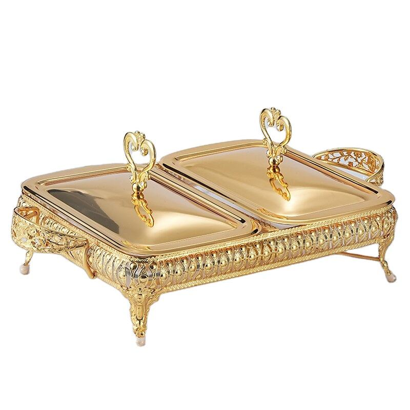 2L Gold Plated Iron Art with Double Grid Glass Insulated Buffet Stove
