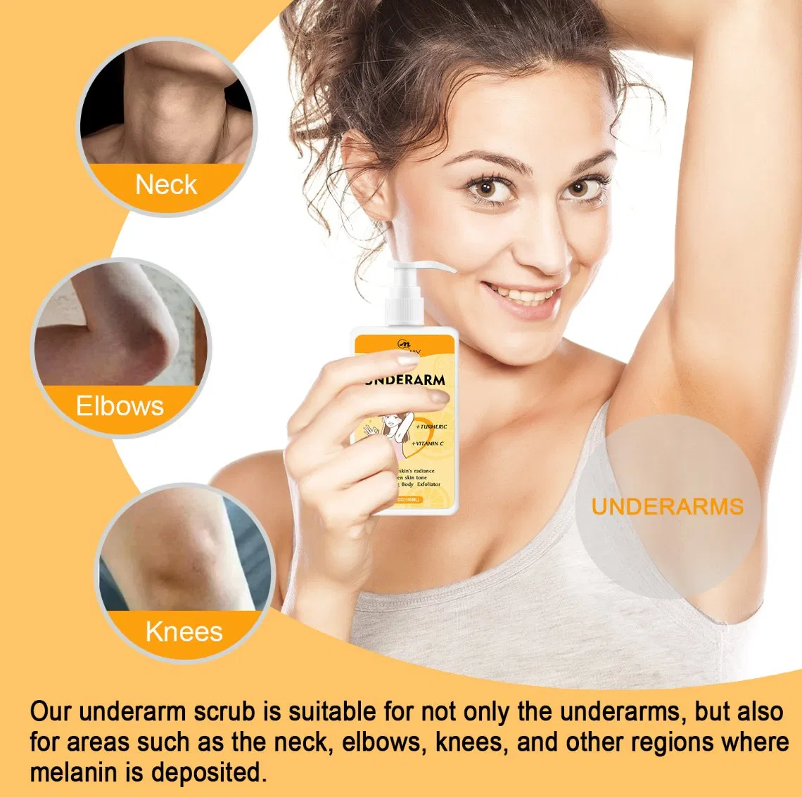 Online Wholesale Retail Turmeric Scrub for Dark Spots Turmeric Body Brightening Scrub for Dark Inner Thighs Bikini Area Underarms and Vitamin C Facial Scrub
