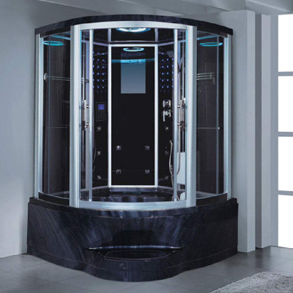 Bathrooms Black Acrylic Tempered Glass Whirlpool with Massage Corner Steam Shower Steam Cabin Bath