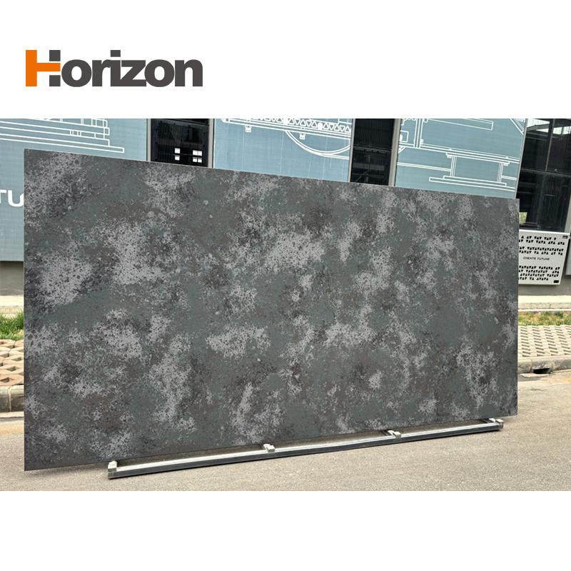Green Color Marble Leather Finish Surface Artificial Quartz Stone Slab Matte Polished