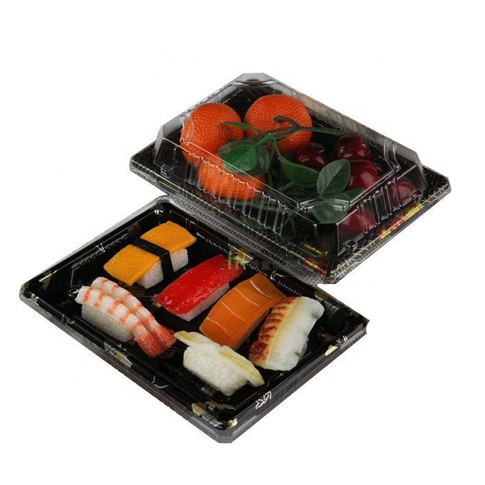 High Quality Recyclable Plastic Takeaway Container Sushi Tray with Anti-Fog Lid