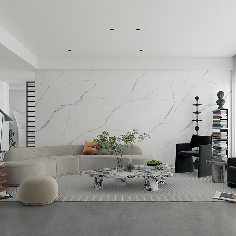 White Sintered Stone Slab Kitchen Island Counter Nanotech Polished Full Body Sintered Stone for Vanity Tops