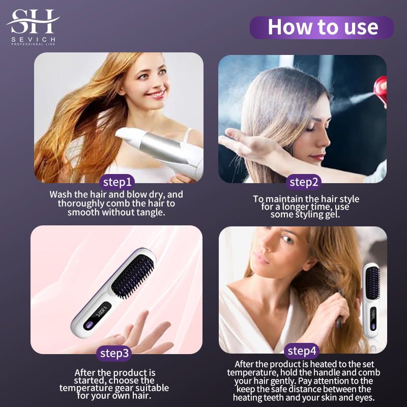 Portable Hair Straightener Brush Styling Mobile Mini Wireless Hair Straightener Comb