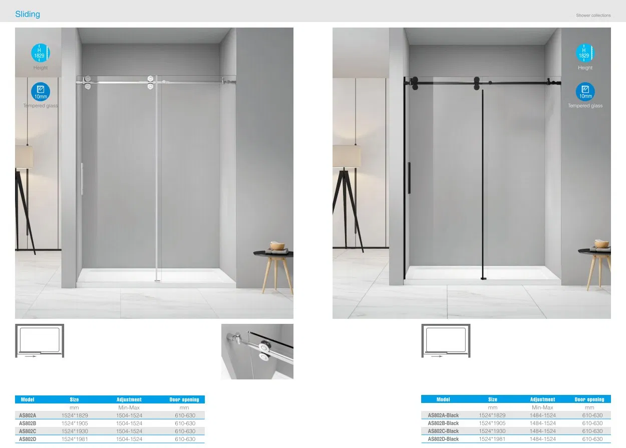 4mm 6mm 8mm 10mm Tempered Glass Shower Door for Shower Room