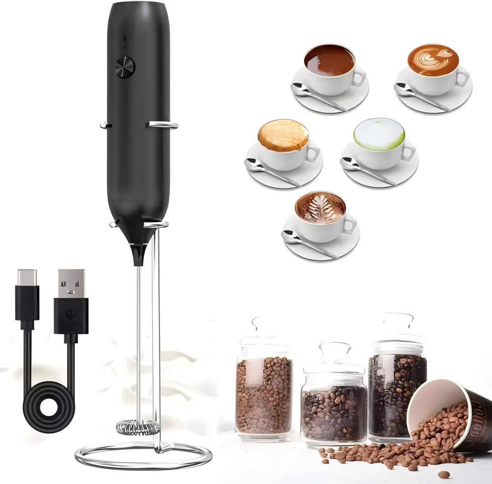 Handheld Electric Milk Frother Whiskv with Stand Mini Blender Foam Maker Type-C Rechargeable