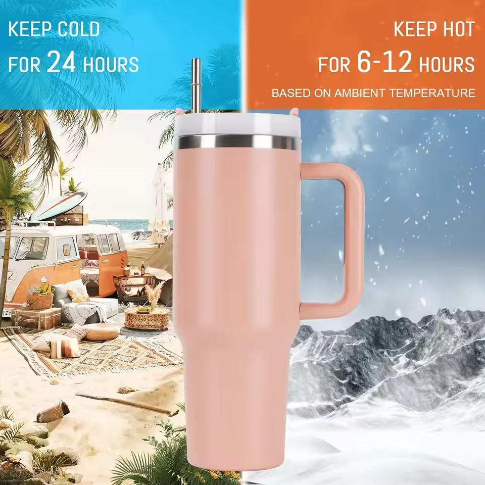 Wholesale Bulk Stainless Steel Insulated Handle Straw Reusable Travel Mug Coffee 40oz Tumbler with Handle