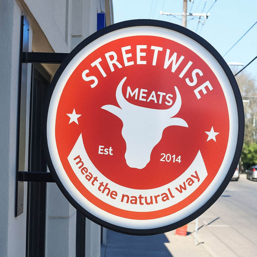 Outdoor Illuminated Shop Sign Board Double Sided Round LED Light Box