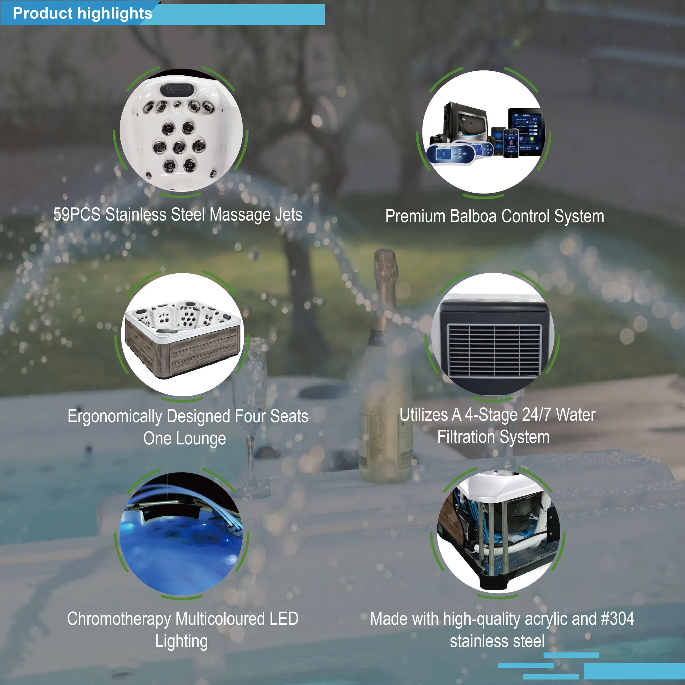 Угловая акриловая гидромассажная ванна Balboa на 5 человек