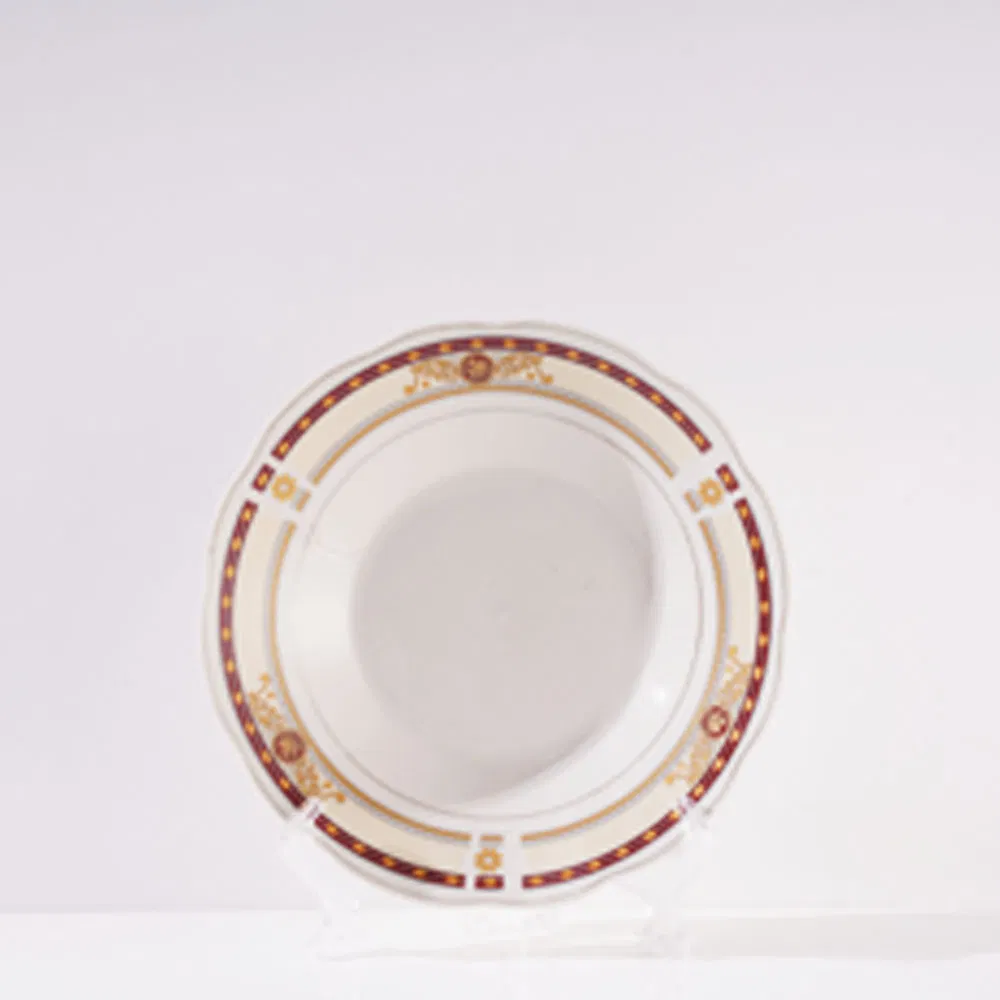 9"Soup Plate Round Decal with Gold Silver Line Porcelainware Ceramics Tableware