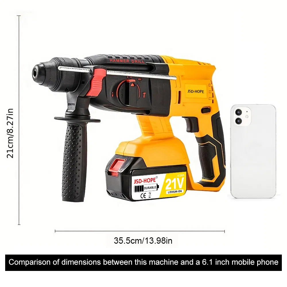 Rechargeable Heavy Duty 21V Brushless Rotary Hammer Concrete Brick Stone Drilling