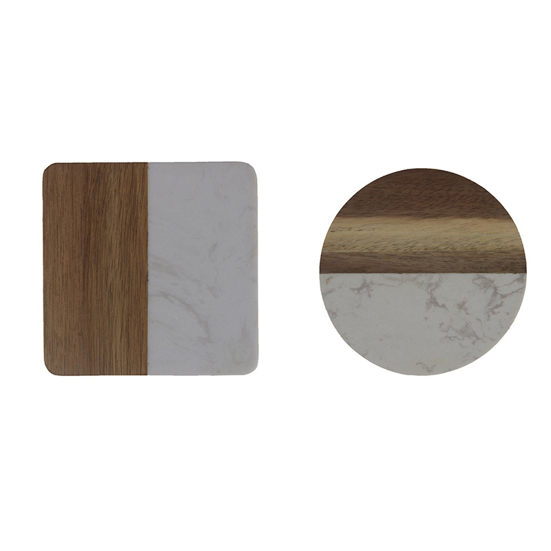 Household Wood Marble Splice Cup Mat Coaster Dining Table Decorative Mat