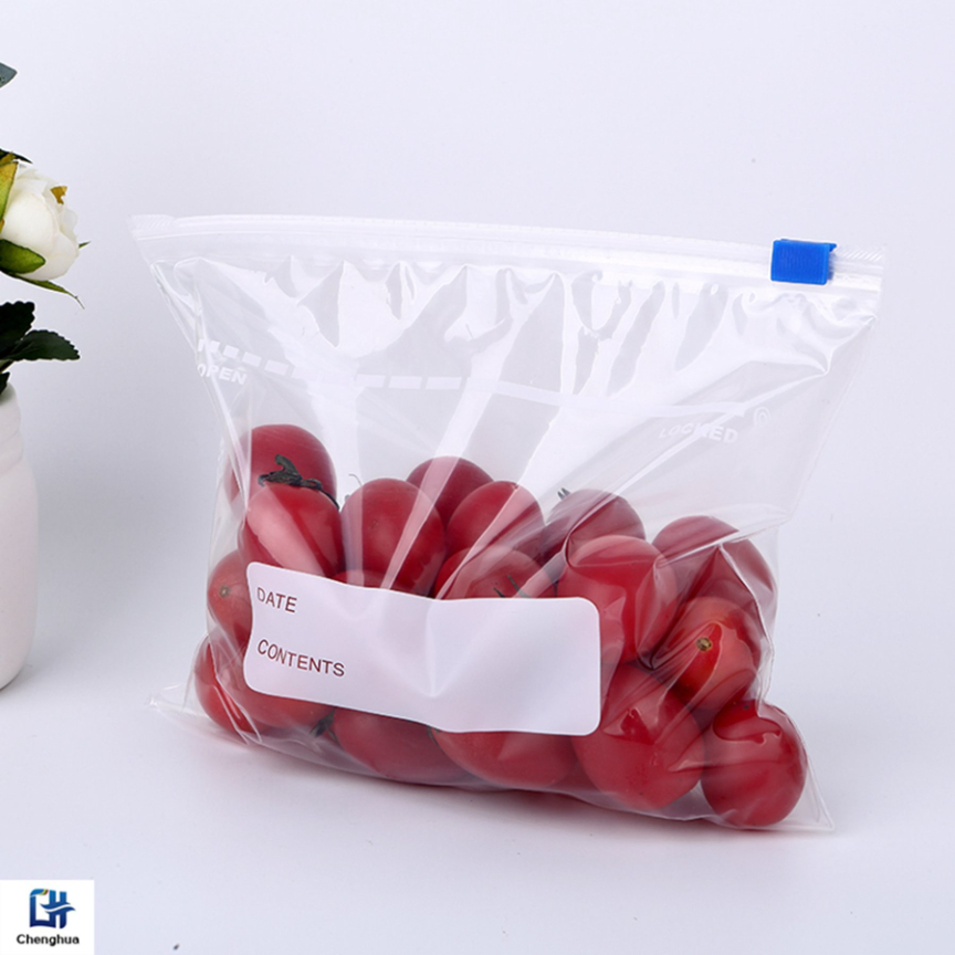LDPE Customized Clear with Handy Write-on White Block Reclosable Writable Zip Lock Bag for Meat and Fruit