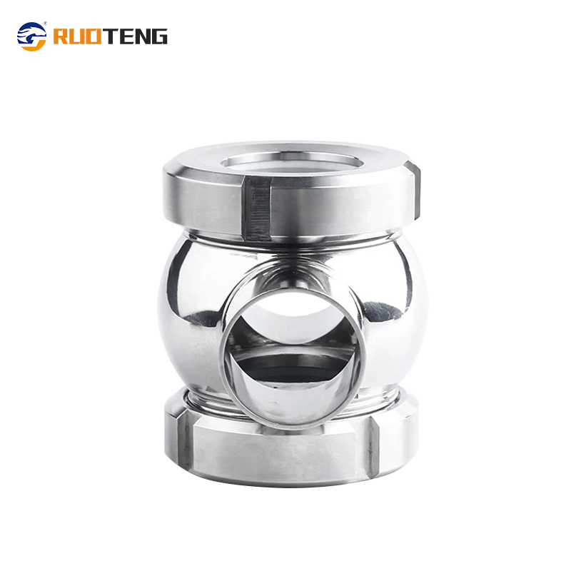 [Ruoteng] Stone Sanitary Welded Spherical Mirrors Custom Fluid Sanitary Stainless Steel SS304 4 Way Pipeline Clamp Cross Sight Glass