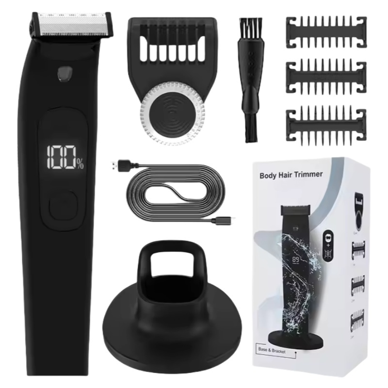 New Black Electric Wireless Charging Men's Body Groin Hair Trimmer Ceramic Blade Shaver