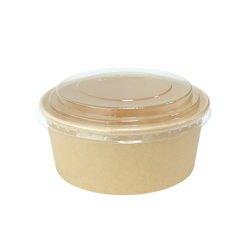 Lunch Box Food Paper Bowl 25oz Kraft Round Disposable Paper Food Container with Clear Lids