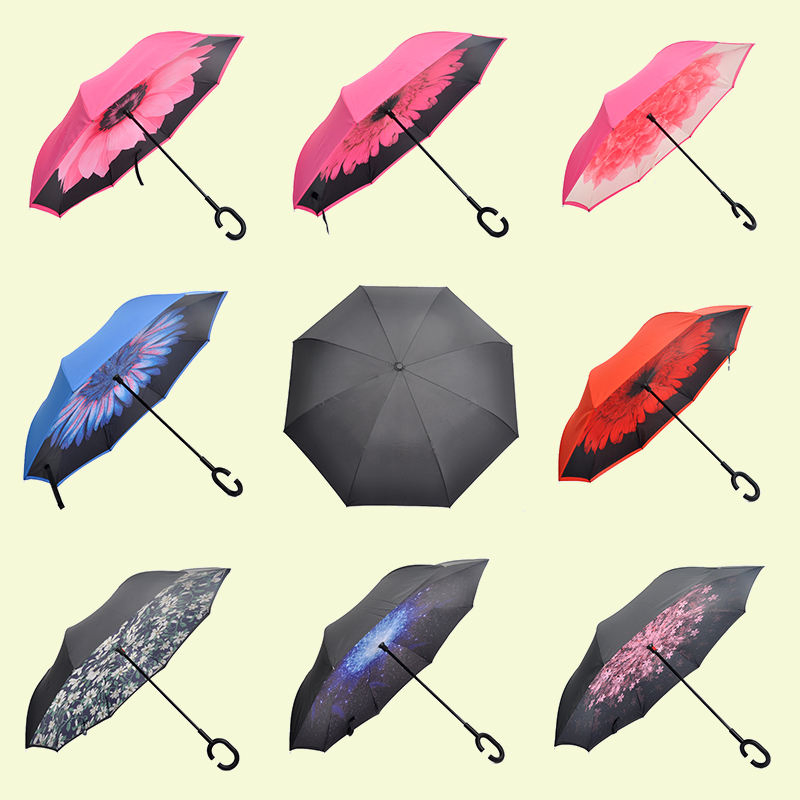 Custom Logo Print Down Paraguas Reversible Double Layer Inverted Reverse Umbrella