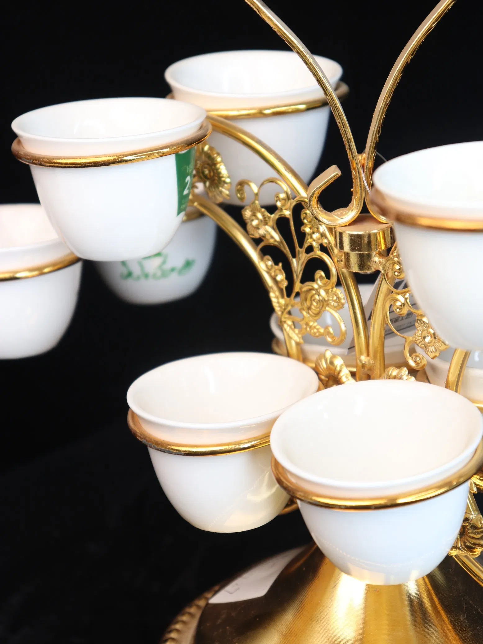 Elegant Electroplated Iron Frame Tea Cup Set, 12 Cups