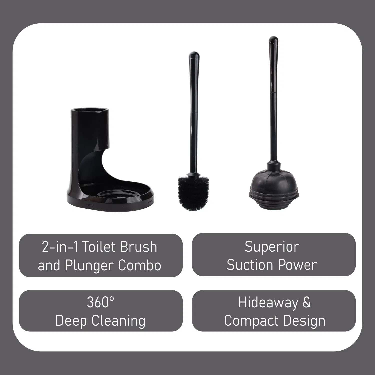 Custom Bathroom Cleaning Tools Toilet Brush with Ventilated Holder Toilet Plunger and Bowl Brush Combo