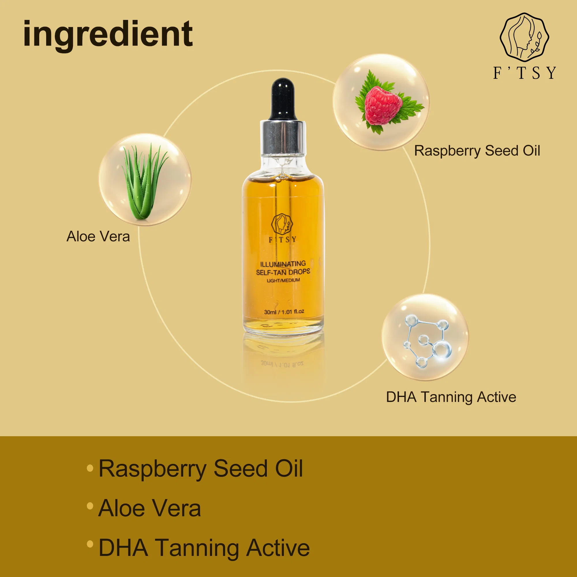 100% Natural Tanning Oil SPF50 Body Self Organic Sunless Tanning Drops Private Label