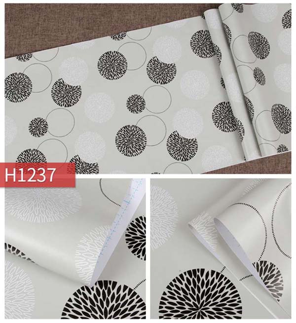 Jinyi H1232, H1238 Floral Black Vinyl Waterproof Glossy Self-Adhesive Contact Paper Wallpaper
