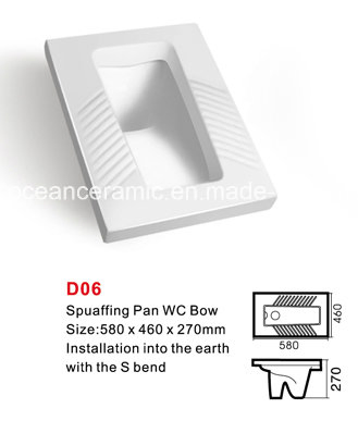 D06 Ceramic Sanitary Ware, Squatting Pan Wc Bowl with Trapway, Squatting Toilet