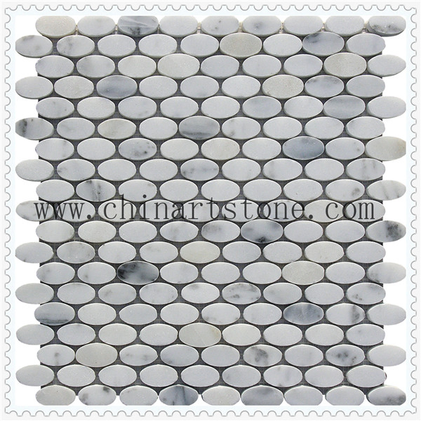 China White Carrara Fan /Round Marble Granite Stone Pattern Mosaic