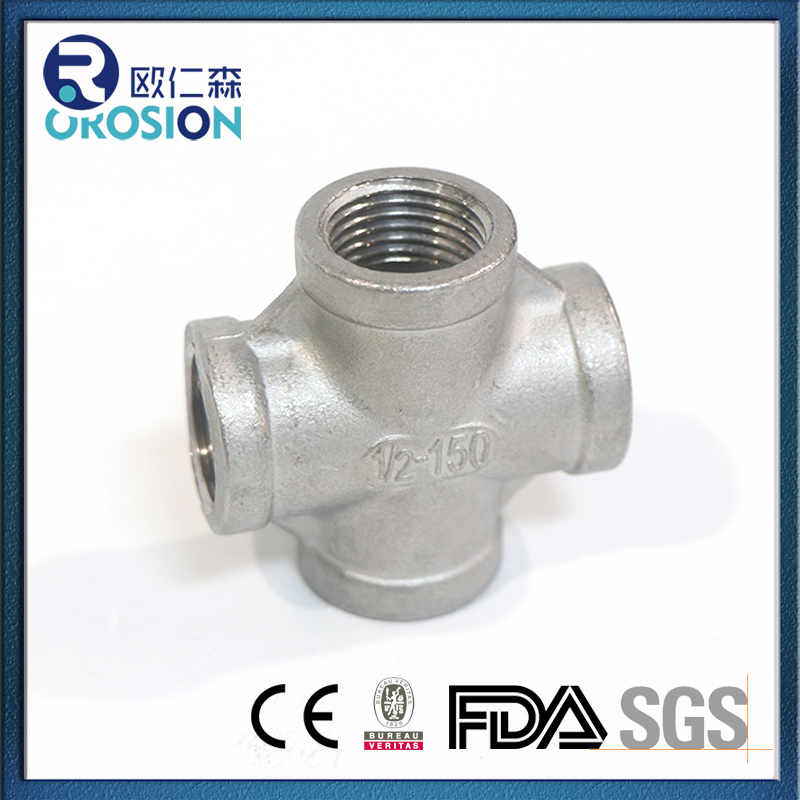 Water/Gas/Oil Factory Tread Stainless Steel Female Pipe Fitting Precision Casting Cross