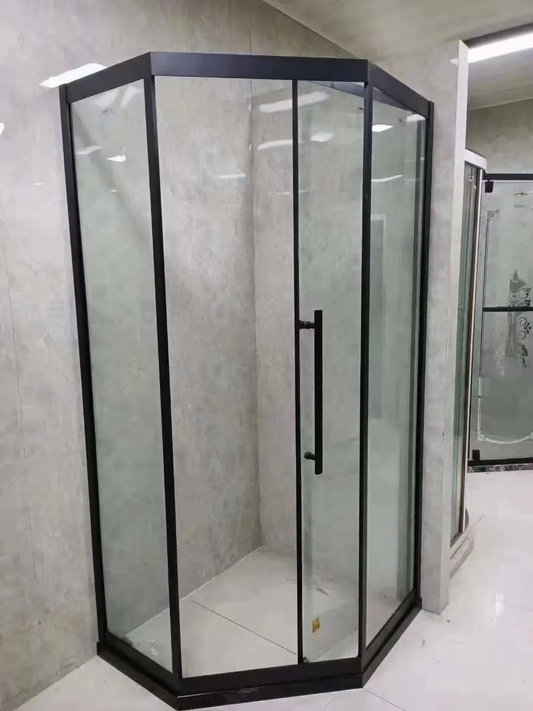 Contemporary Modern Diamond Pivot Shower Room Sliding Style Tempered Glass Shower Door Black Aluminium Frame Bathroom Enclosure