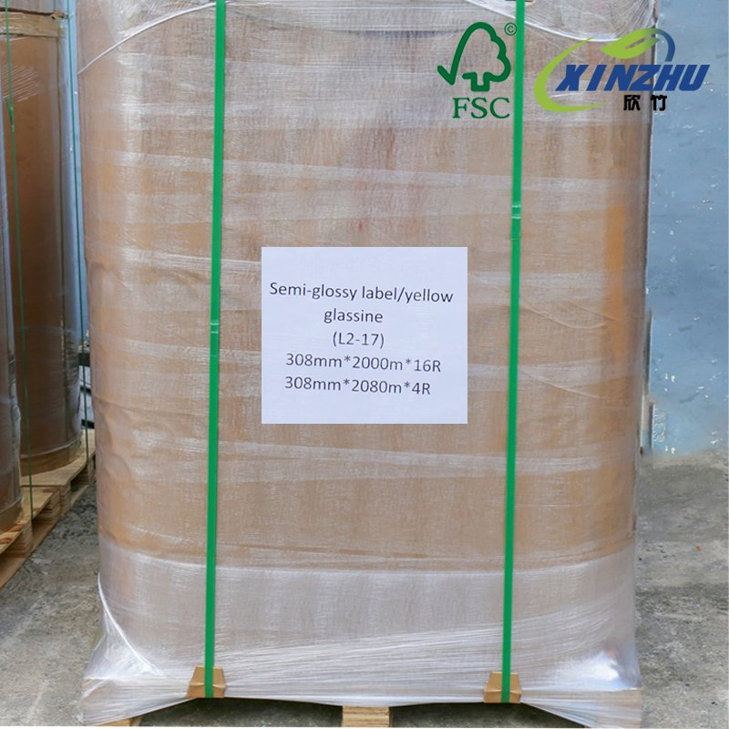 Semi Gloss Jumbo Roll Self-Adhesive Materials Paper Adhesive Label Sticker Yellow Glassine Hot Melt Glue