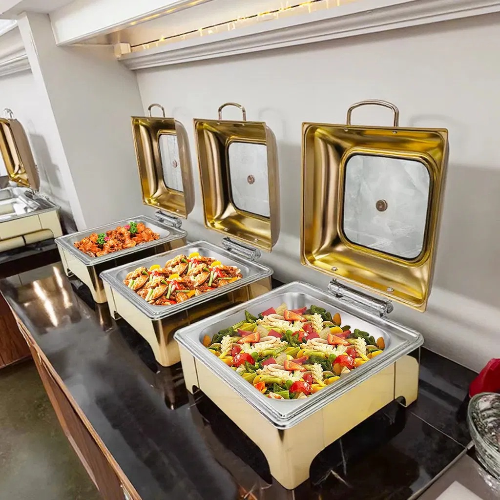 Rose Gold Stainless Steel Buffet Food Warmer Set Restaurant Hotel Electric Commercial Chafing Dish