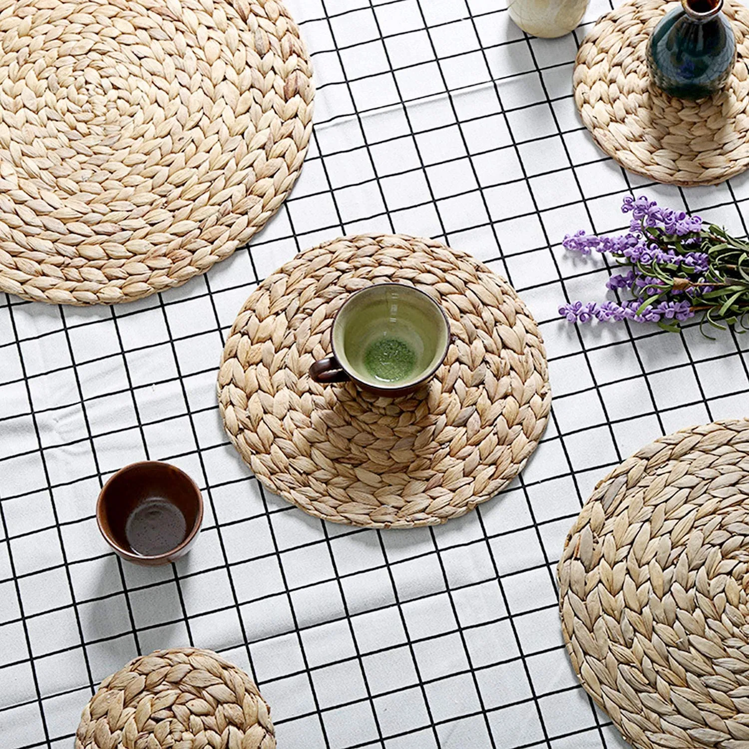 Natural Round Braided Weave No Slip Heat Resistant Placemat