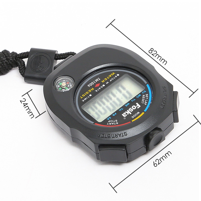 Foska ABS Plastic Black Waterproof Digital Sports Stopwatch