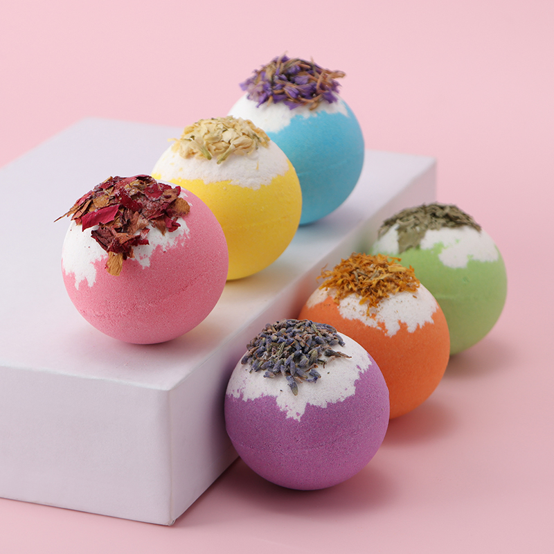 Customize Logo Bath Bomb with Flower Petal Dried Flower Blue Bath Bomb