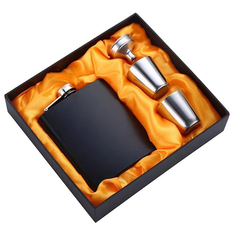 Promotional Black Hip Flask Set with Solid Gift Box Portable Hip Flask
