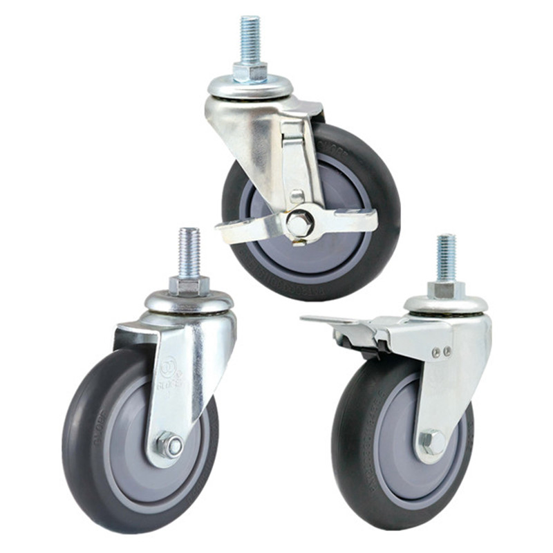 Medium Duty TPR Threaded Stem Swivel Caster for Logistics Trolley Transport Cart