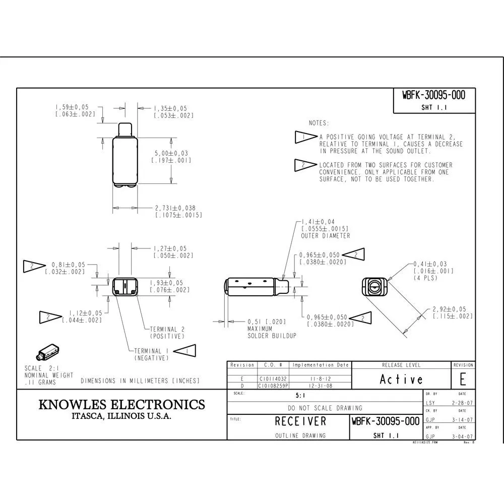 High Quality of Knowles Wbfk-30095 Receiver for Iem