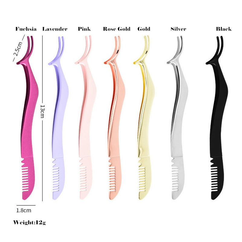 Pterosaur Durable Stainless Steel Curved Lash Eyelash Extension Application Tweezer with Comb