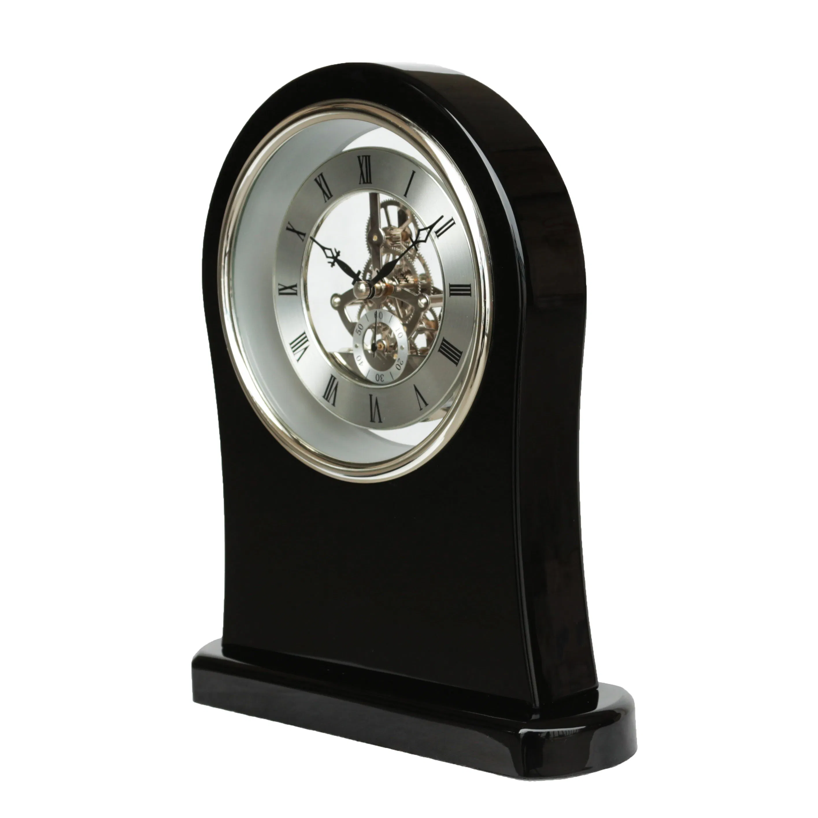 Black Piano Finish Skeleton Arch Wood Table Art Clock