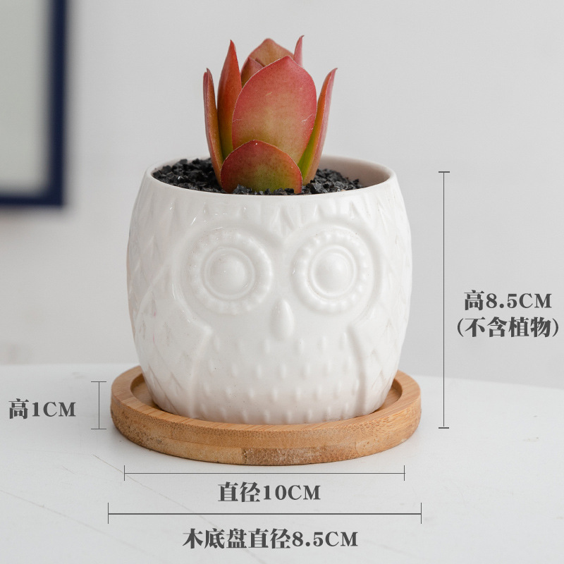 Горшок керамический белый сова с подносом