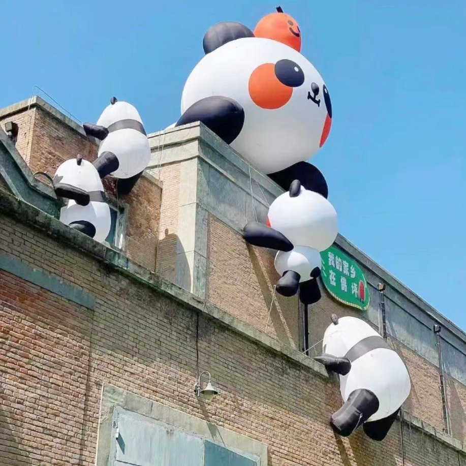 Shopping Mall Realistic Inflatable Cartoon Panda Climbing Wall Models Decoration