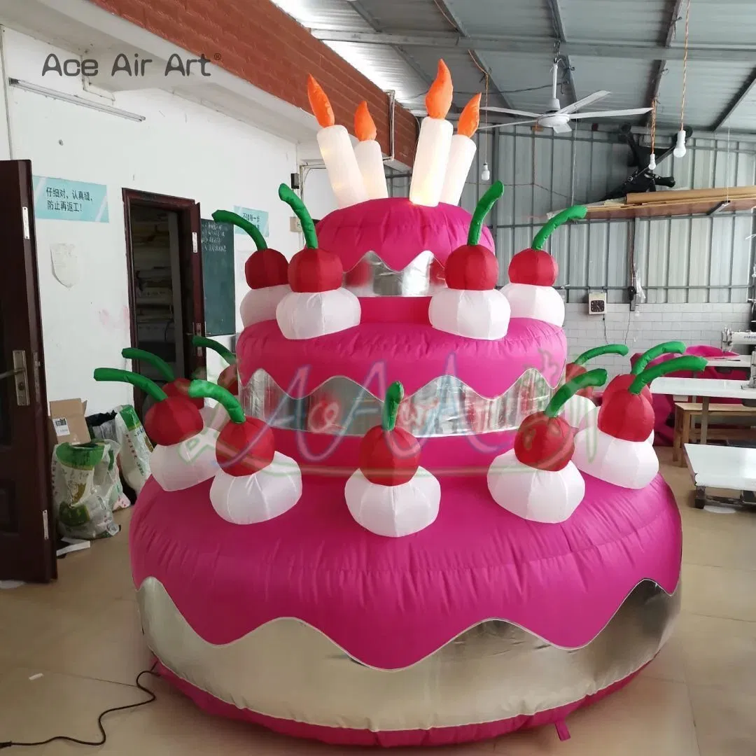 Customized 2X2.5m Beautiful Inflatable Cake with Cherry and Candle Vivid Air Model for Birthday Party Decoration