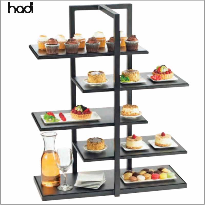 Hadi Restaurant Equipment Luxury Arabic Dubai Wedding Wooden Display Bread Stand 3 Tier Oak Wooden Food Display Shelf Luxury Hotel Buffet Food Display