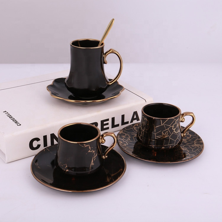 Wholesale Black Gold Modern Style Ceramic Tea Coffee Cup and Saucer