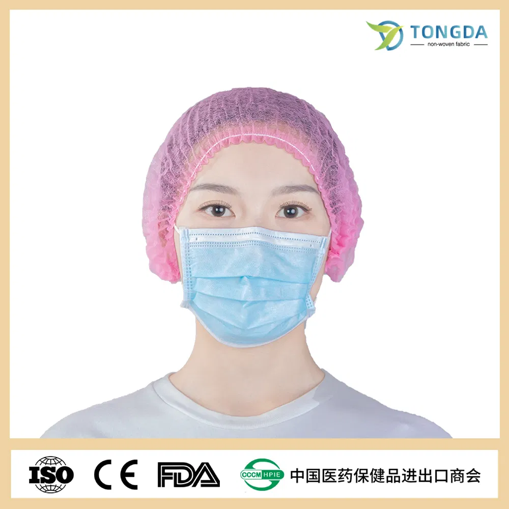 High Quality Disposable Non Woven Stripe Cap Pleated Mob Cap Clip Cap