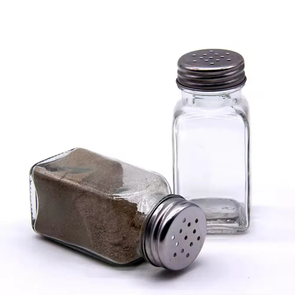 Square Glass Jar Set Aluminum Lid for Kitchen Spice Storage 120ml Capacity