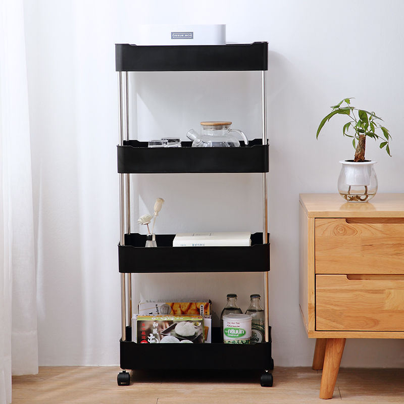 Hot Selling Rack Multi-Layer Floor Kitchen Storage Bedroom Bedside Snack Storage Bookshelf Movable Trolley
