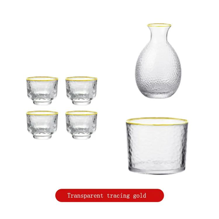 Japanese Stype Clear Hammer Glass Wine Decanter Set with 4 Glasses